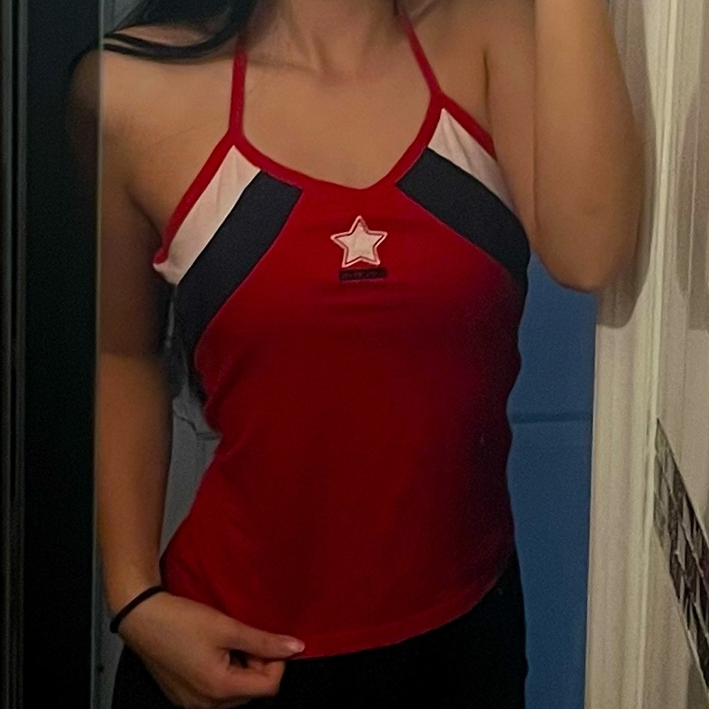 Y2k Vibrant red blue and white halter top